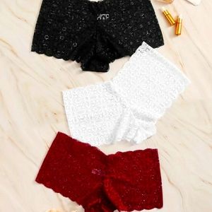 Pack of 3 - Red/White/Black Floral Lace Panty Set